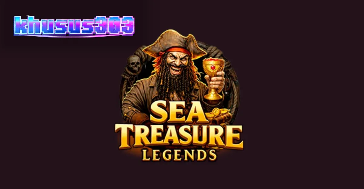 Tampilan visual slot Sea Treasures Legend dengan tema bajak laut dan harta karun